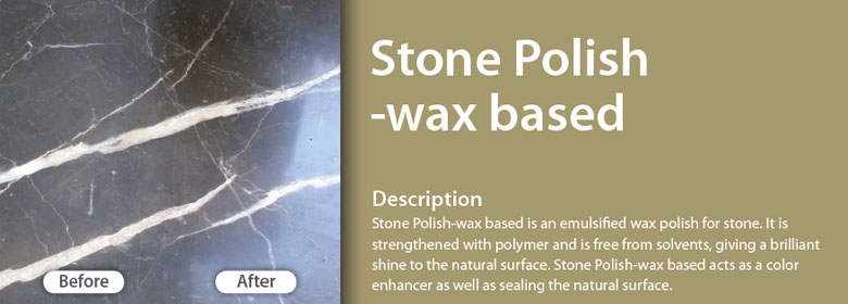 Stone Polish-wax based is an emulsified wax polish for stone. It is strengthened with polymer and is free from solvents, giving a brilliant shine to the natural surface. Stone Polish-wax based acts as a color enhancer as well as sealing the natural surface.